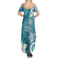 Polynesia Family Matching Summer Maxi Dress and Hawaiian Shirt Hippie Blue Tribal Turtle Floral Pattern LT05 - Polynesian Pride