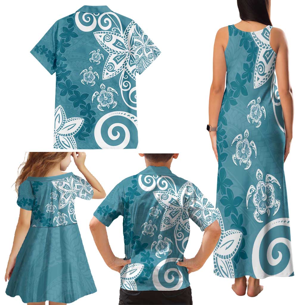 Polynesia Family Matching Tank Maxi Dress and Hawaiian Shirt Hippie Blue Tribal Turtle Floral Pattern LT05 - Polynesian Pride