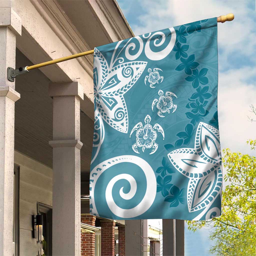 Polynesia Garden Flag Hippie Blue Tribal Turtle Floral Pattern LT05 House Flag Blue - Polynesian Pride