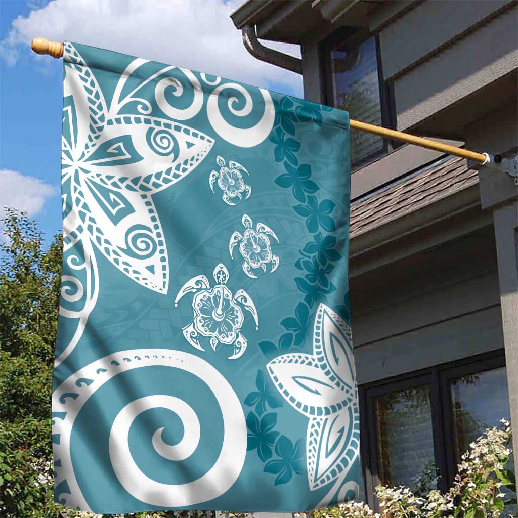 Polynesia Garden Flag Hippie Blue Tribal Turtle Floral Pattern LT05 - Polynesian Pride