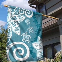Polynesia Garden Flag Hippie Blue Tribal Turtle Floral Pattern LT05 - Polynesian Pride