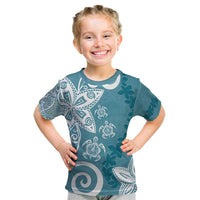 Polynesia Kid T Shirt Hippie Blue Tribal Turtle Floral Pattern LT05 Blue - Polynesian Pride