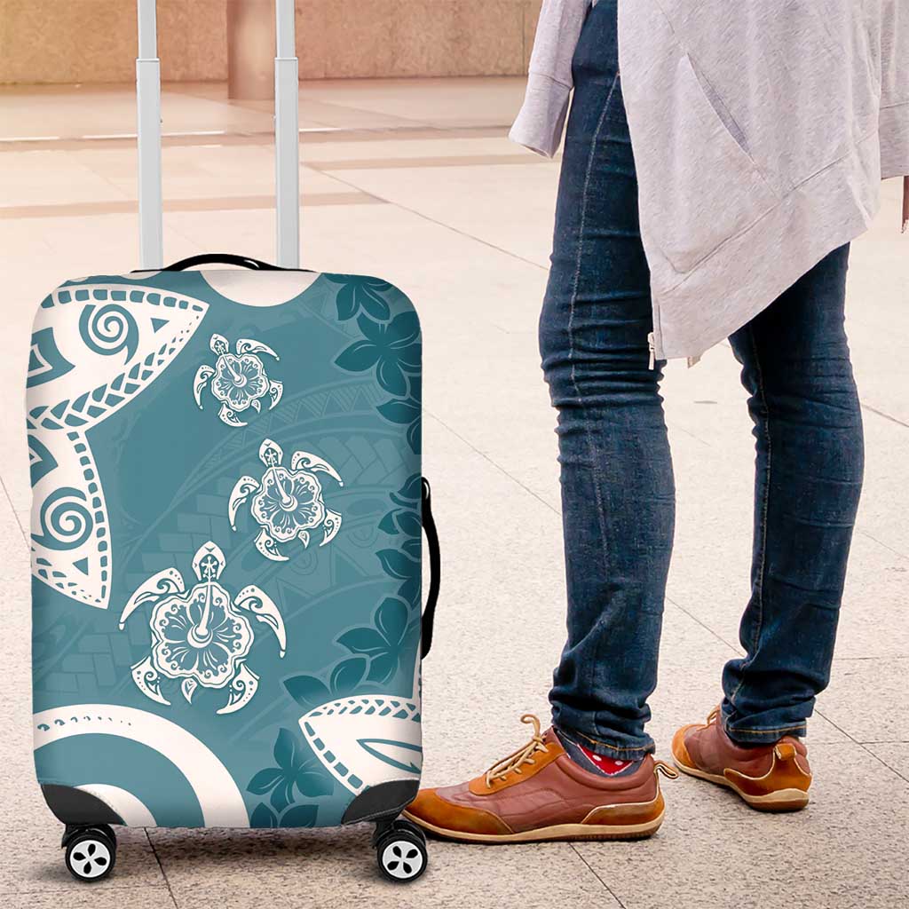 Polynesia Luggage Cover Hippie Blue Tribal Turtle Floral Pattern