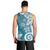 Polynesia Men Tank Top Hippie Blue Tribal Turtle Floral Pattern