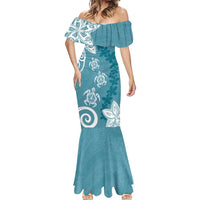 Polynesia Mermaid Dress Hippie Blue Tribal Turtle Floral Pattern LT05 - Polynesian Pride