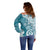 Polynesia Off Shoulder Sweater Hippie Blue Tribal Turtle Floral Pattern