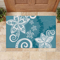 Polynesia Rubber Doormat Hippie Blue Tribal Turtle Floral Pattern LT05 Blue - Polynesian Pride