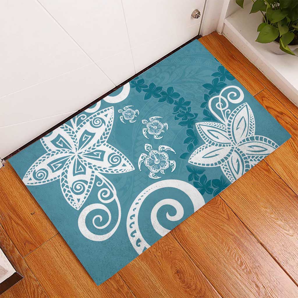 Polynesia Rubber Doormat Hippie Blue Tribal Turtle Floral Pattern LT05 - Polynesian Pride