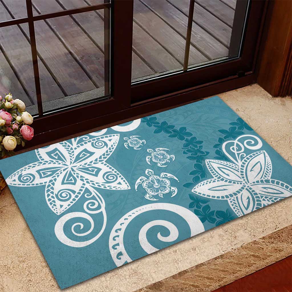 Polynesia Rubber Doormat Hippie Blue Tribal Turtle Floral Pattern LT05 - Polynesian Pride