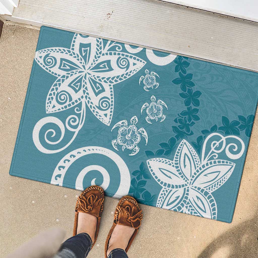 Polynesia Rubber Doormat Hippie Blue Tribal Turtle Floral Pattern LT05 - Polynesian Pride