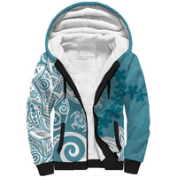 Polynesia Sherpa Hoodie Hippie Blue Tribal Turtle Floral Pattern