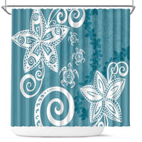 Polynesia Shower Curtain Hippie Blue Tribal Turtle Floral Pattern LT05 Blue - Polynesian Pride