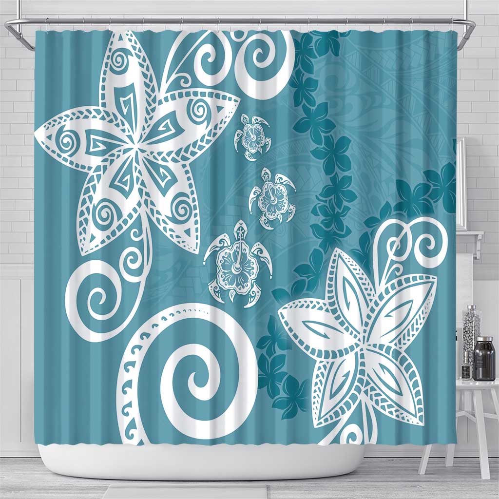 Polynesia Shower Curtain Hippie Blue Tribal Turtle Floral Pattern LT05 - Polynesian Pride