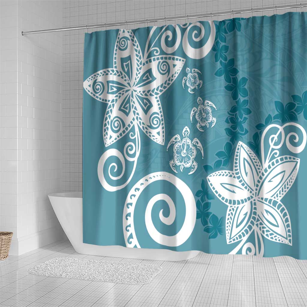 Polynesia Shower Curtain Hippie Blue Tribal Turtle Floral Pattern LT05 - Polynesian Pride