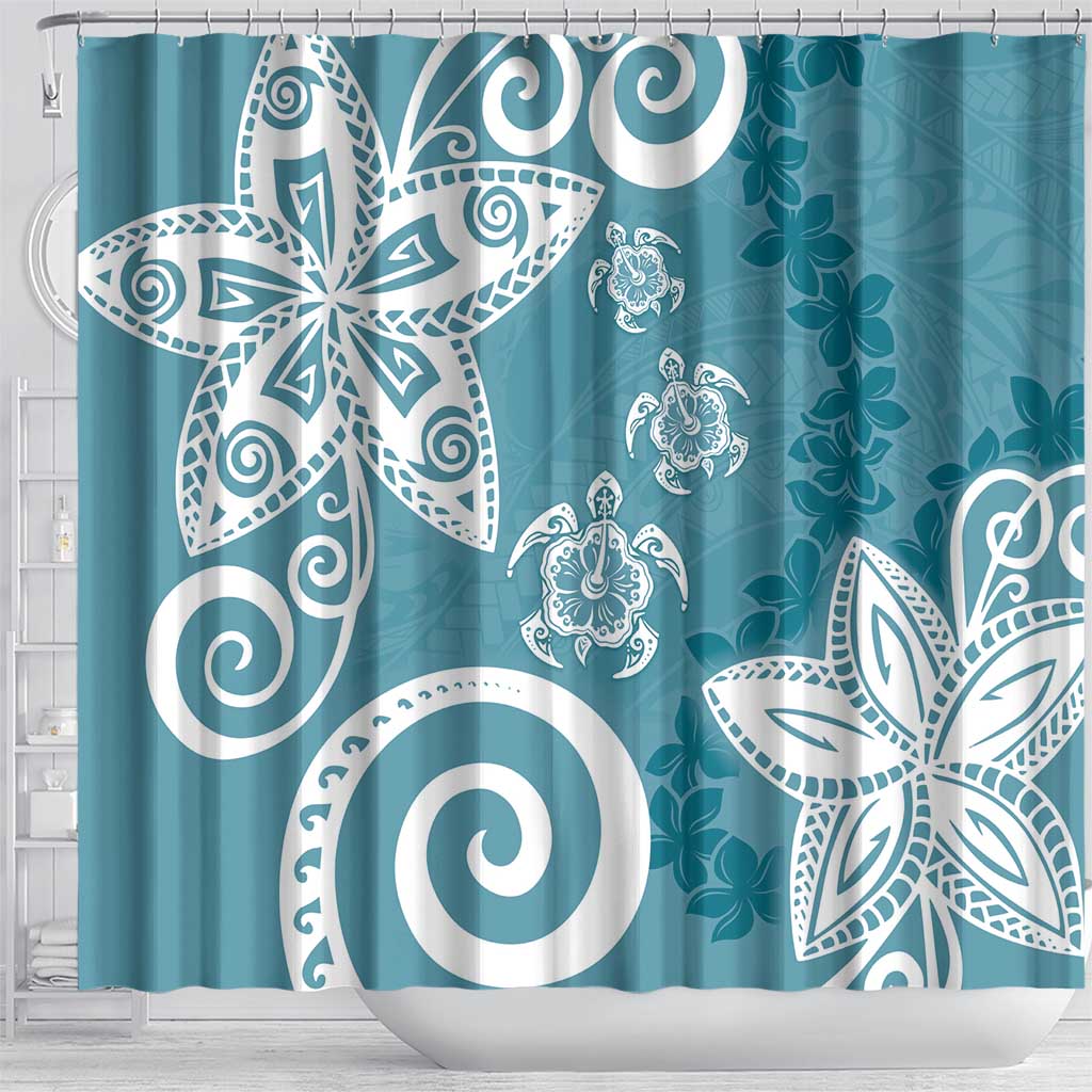 Polynesia Shower Curtain Hippie Blue Tribal Turtle Floral Pattern LT05 - Polynesian Pride