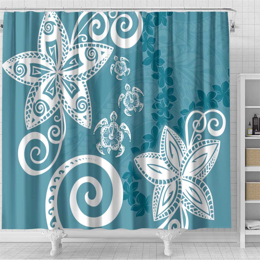 Polynesia Shower Curtain Hippie Blue Tribal Turtle Floral Pattern LT05 - Polynesian Pride