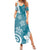 Polynesia Summer Maxi Dress Hippie Blue Tribal Turtle Floral Pattern