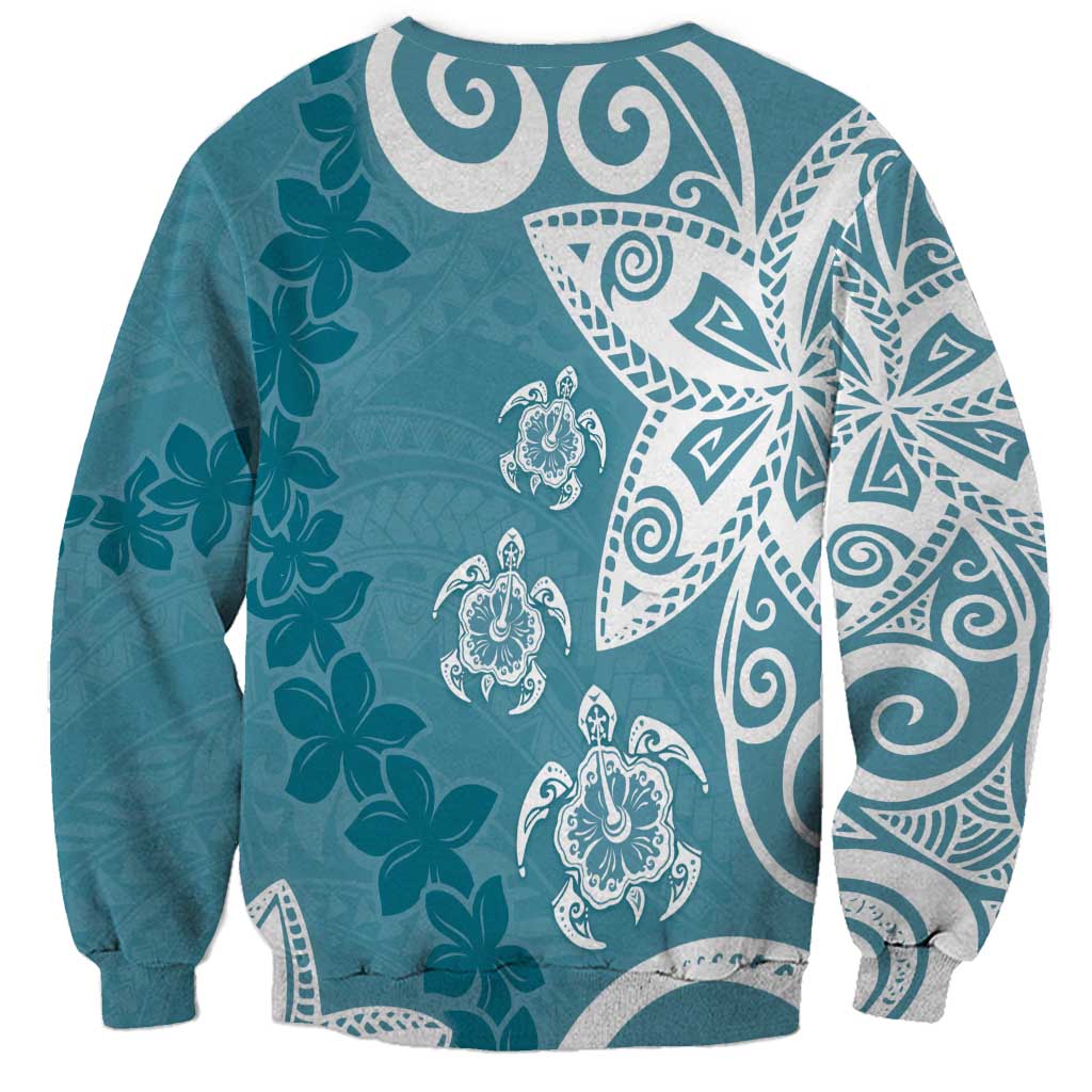 Polynesia Sweatshirt Hippie Blue Tribal Turtle Floral Pattern