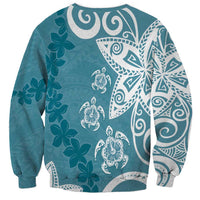 Polynesia Sweatshirt Hippie Blue Tribal Turtle Floral Pattern