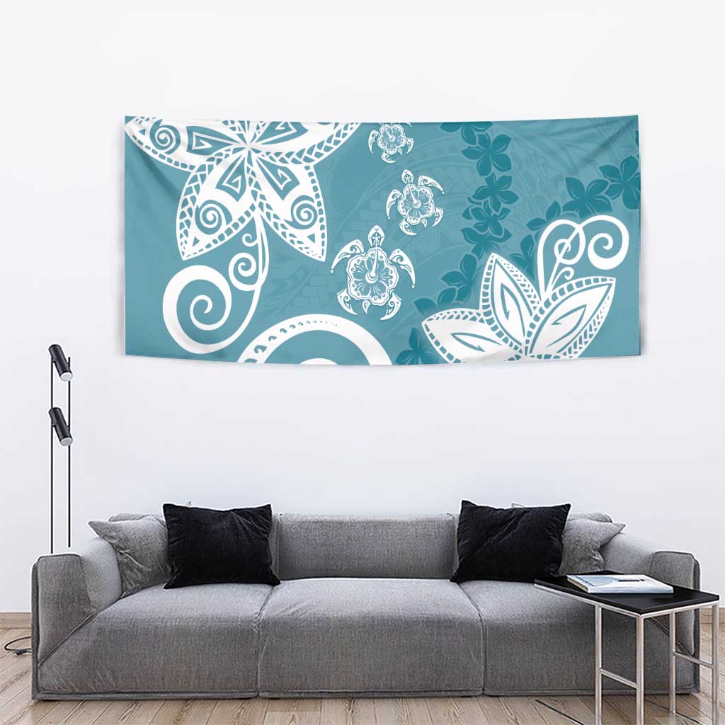 Polynesia Tapestry Hippie Blue Tribal Turtle Floral Pattern