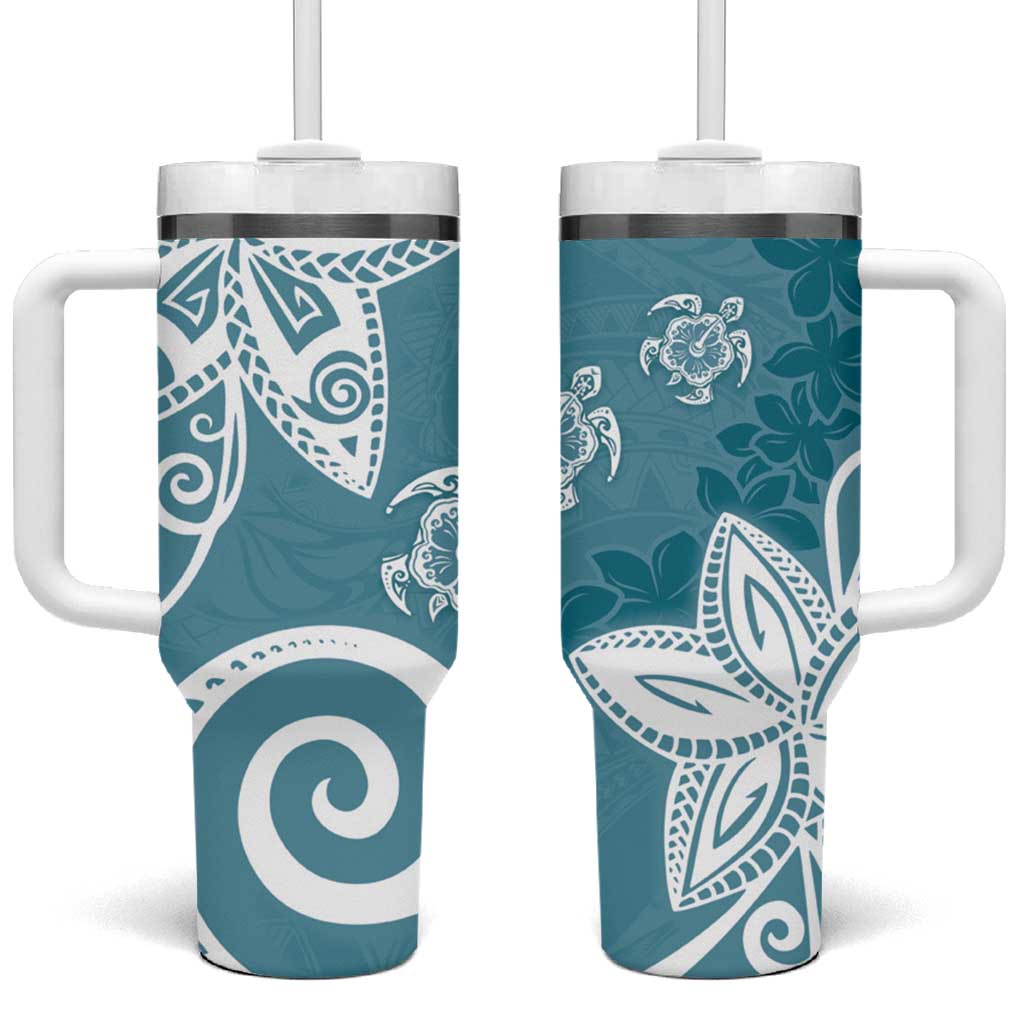 Polynesia Tumbler With Handle Hippie Blue Tribal Turtle Floral Pattern LT05 One Size: 40 oz Blue - Polynesian Pride