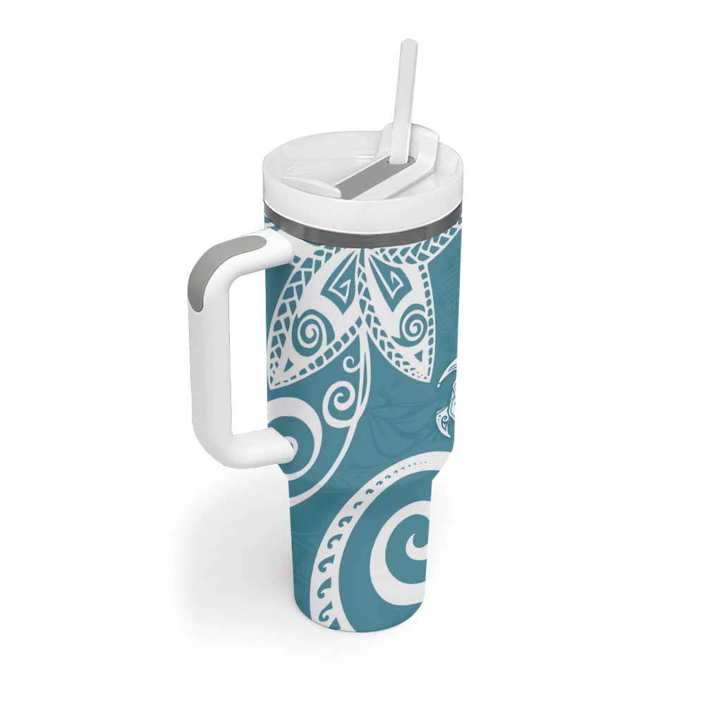 Polynesia Tumbler With Handle Hippie Blue Tribal Turtle Floral Pattern LT05 - Polynesian Pride