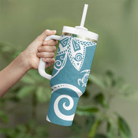 Polynesia Tumbler With Handle Hippie Blue Tribal Turtle Floral Pattern LT05 - Polynesian Pride