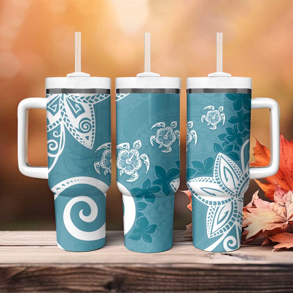 Polynesia Tumbler With Handle Hippie Blue Tribal Turtle Floral Pattern LT05 - Polynesian Pride