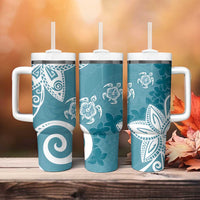 Polynesia Tumbler With Handle Hippie Blue Tribal Turtle Floral Pattern LT05 - Polynesian Pride