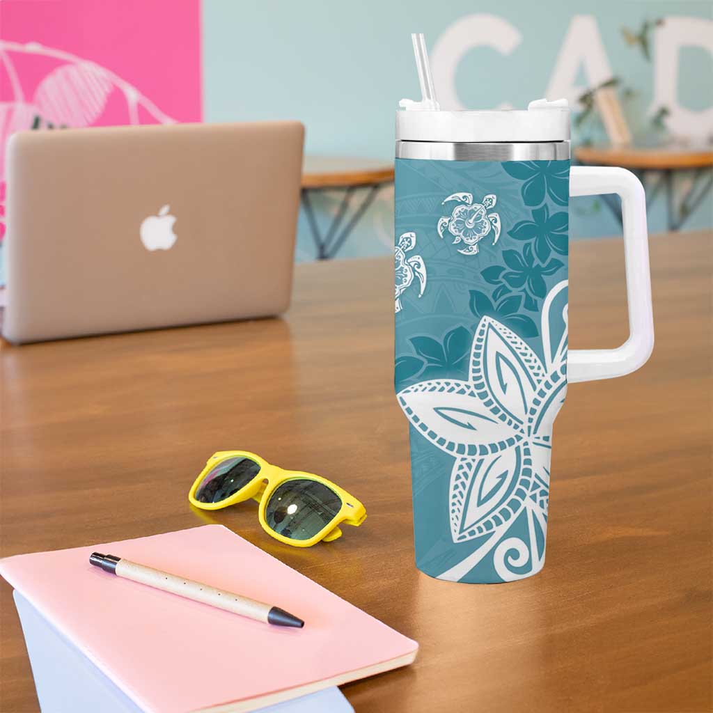 Polynesia Tumbler With Handle Hippie Blue Tribal Turtle Floral Pattern LT05 - Polynesian Pride