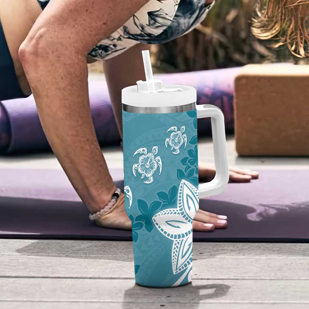 Polynesia Tumbler With Handle Hippie Blue Tribal Turtle Floral Pattern LT05 - Polynesian Pride