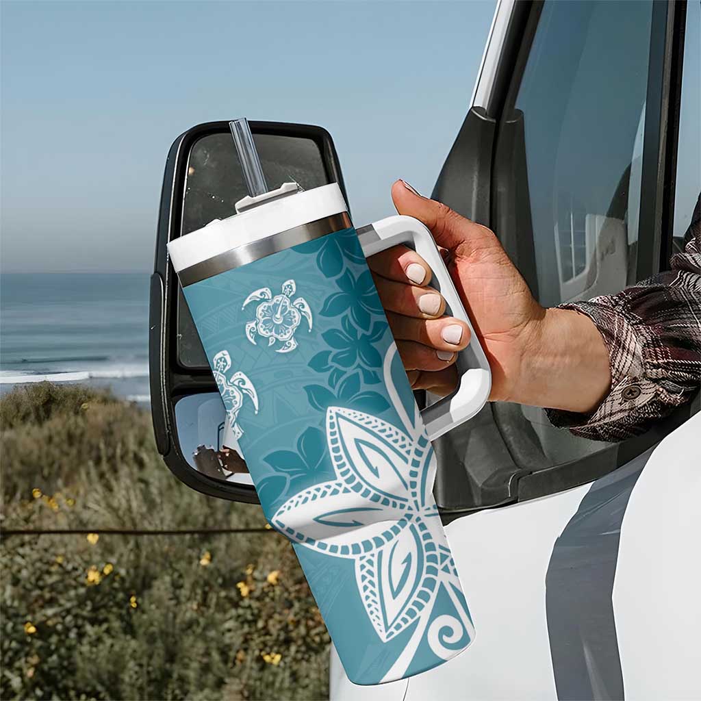 Polynesia Tumbler With Handle Hippie Blue Tribal Turtle Floral Pattern LT05 - Polynesian Pride