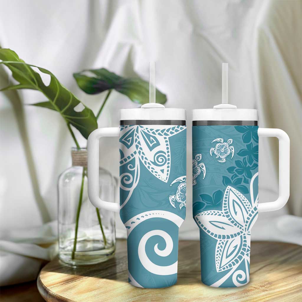 Polynesia Tumbler With Handle Hippie Blue Tribal Turtle Floral Pattern LT05 - Polynesian Pride