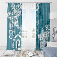 Polynesia Window Curtain Hippie Blue Tribal Turtle Floral Pattern