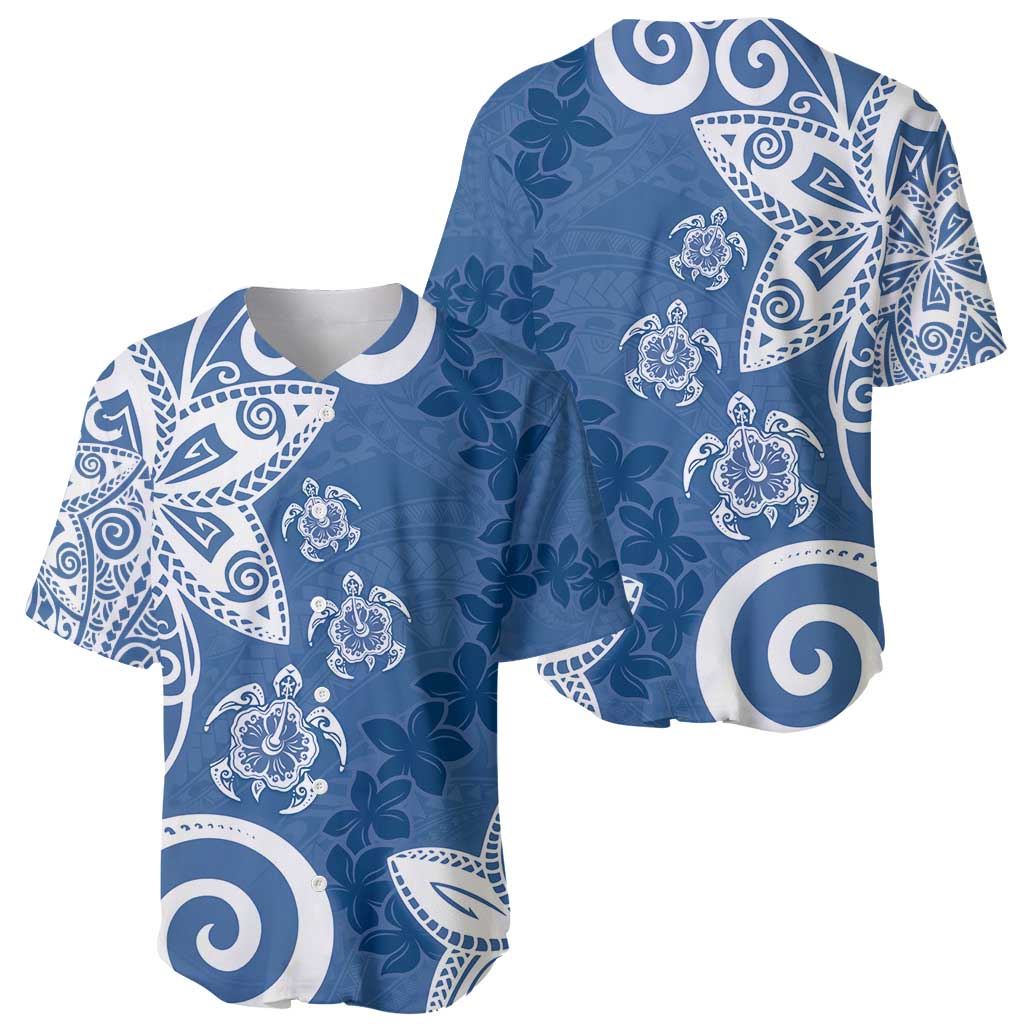 Polynesia Baseball Jersey Blue Tribal Turtle Floral Pattern LT05 - Polynesian Pride
