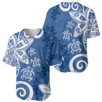Polynesia Baseball Jersey Blue Tribal Turtle Floral Pattern LT05 - Polynesian Pride