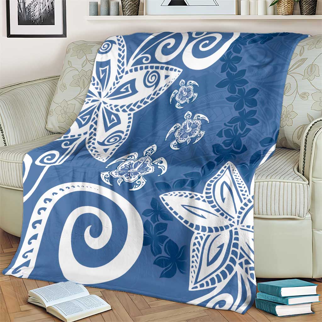 Polynesia Blanket Blue Tribal Turtle Floral Pattern