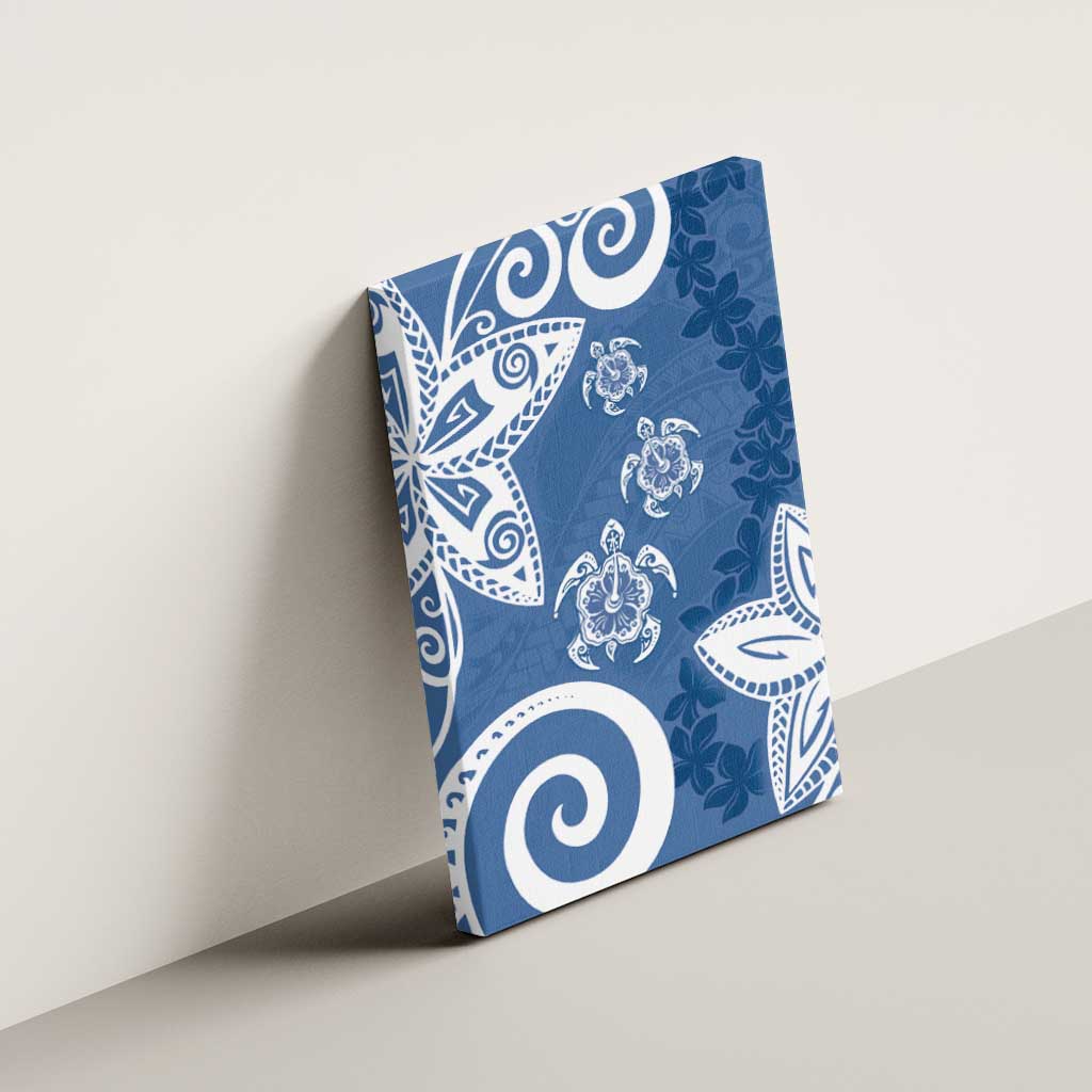 Polynesia Canvas Wall Art Blue Tribal Turtle Floral Pattern