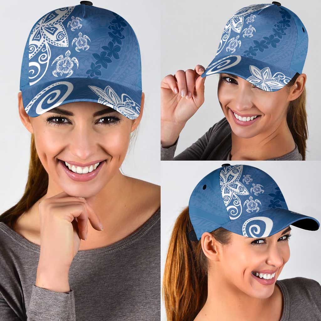 Polynesia Classic Cap Blue Tribal Turtle Floral Pattern - Polynesian Pride