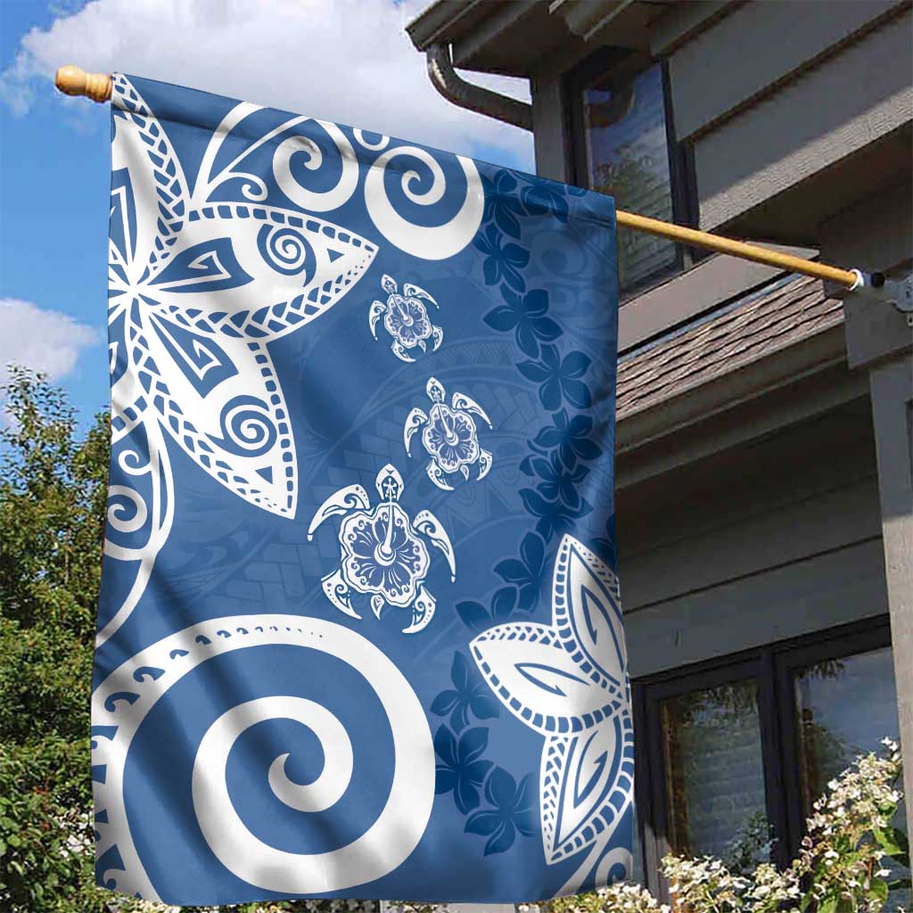 Polynesia Garden Flag Blue Tribal Turtle Floral Pattern LT05 - Polynesian Pride