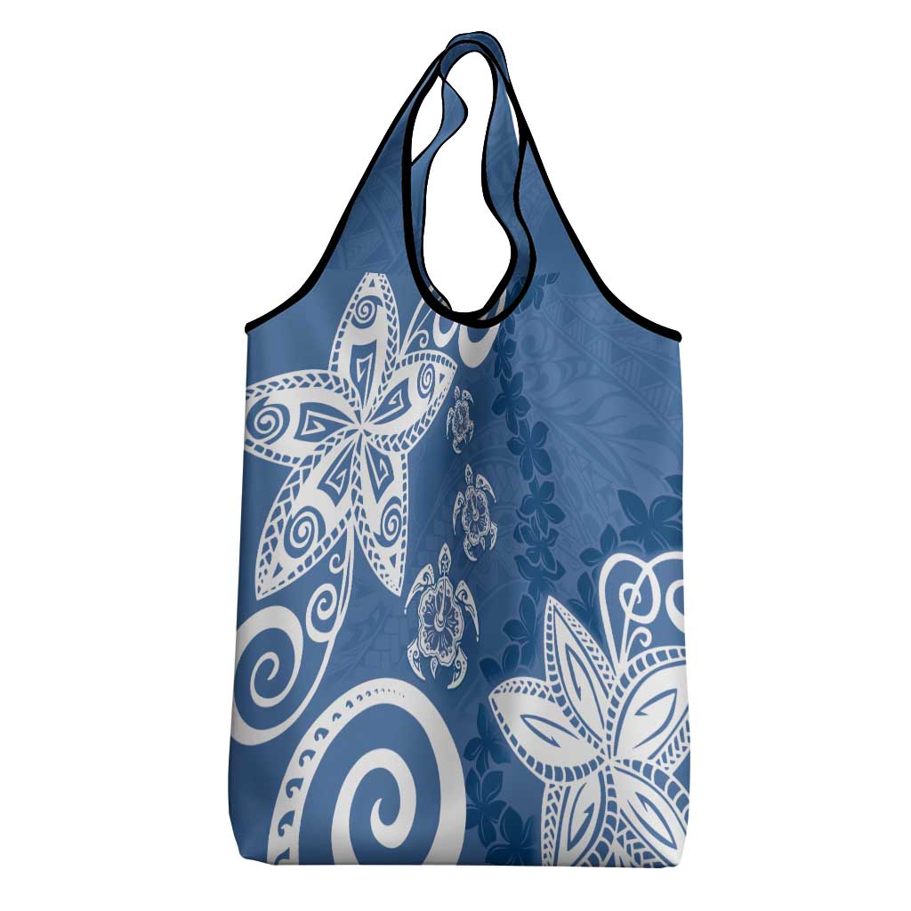 Polynesia Grocery Bag Blue Tribal Turtle Floral Pattern