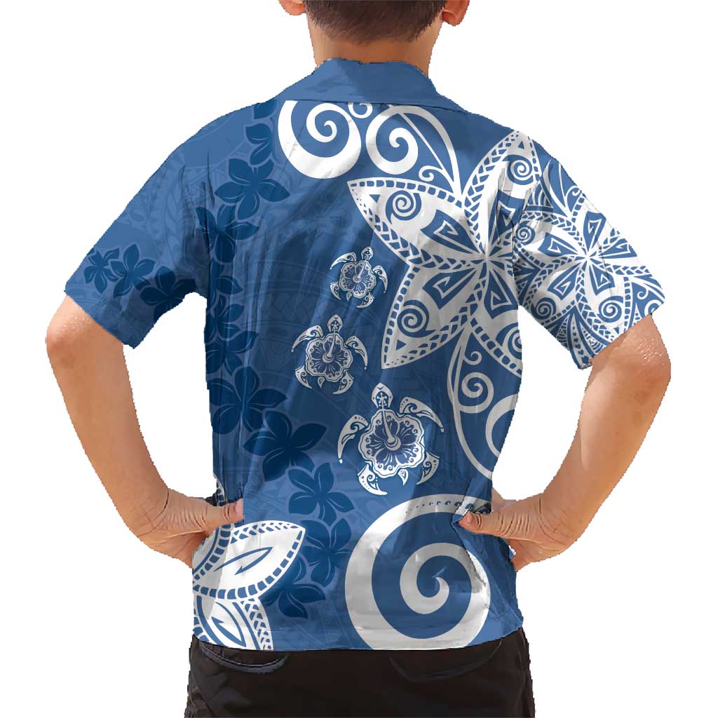 Polynesia Kid Hawaiian Shirt Blue Tribal Turtle Floral Pattern LT05 - Polynesian Pride