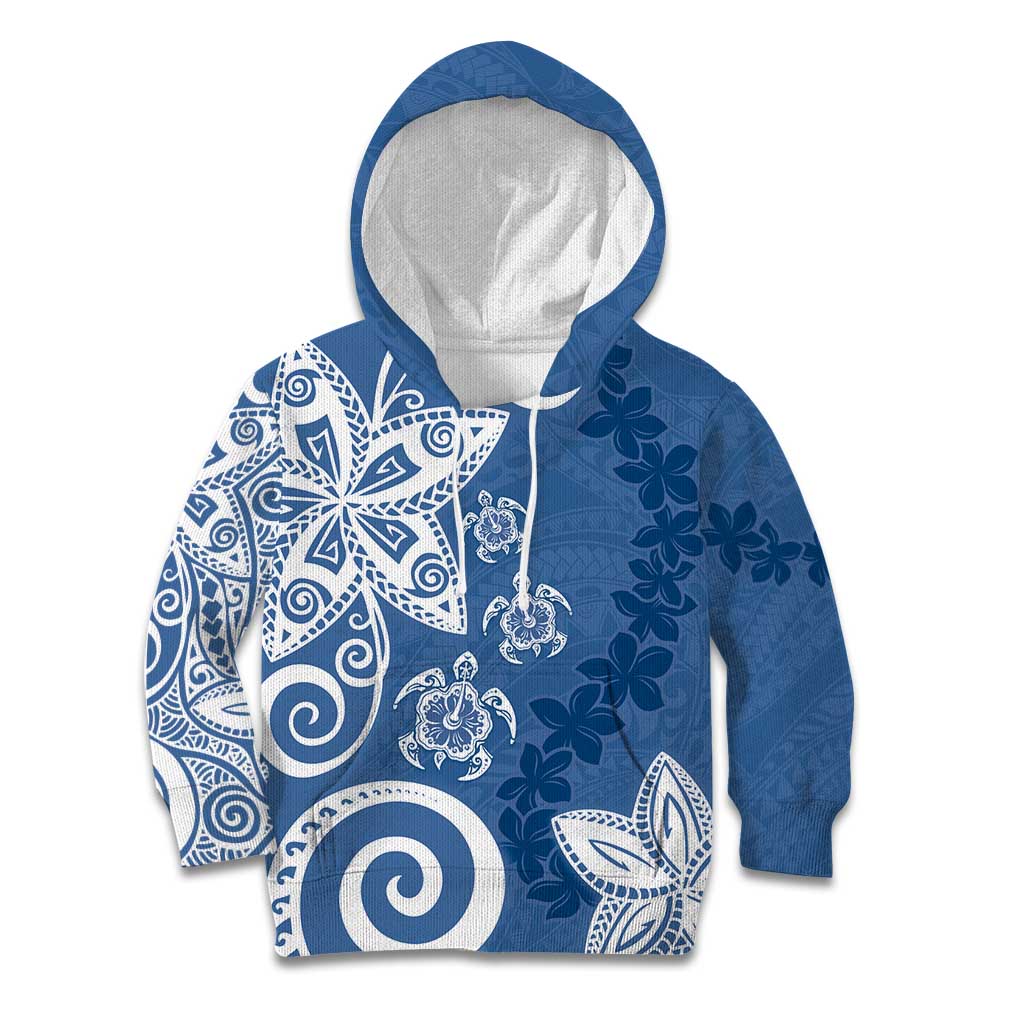 Polynesia Kid Hoodie Blue Tribal Turtle Floral Pattern