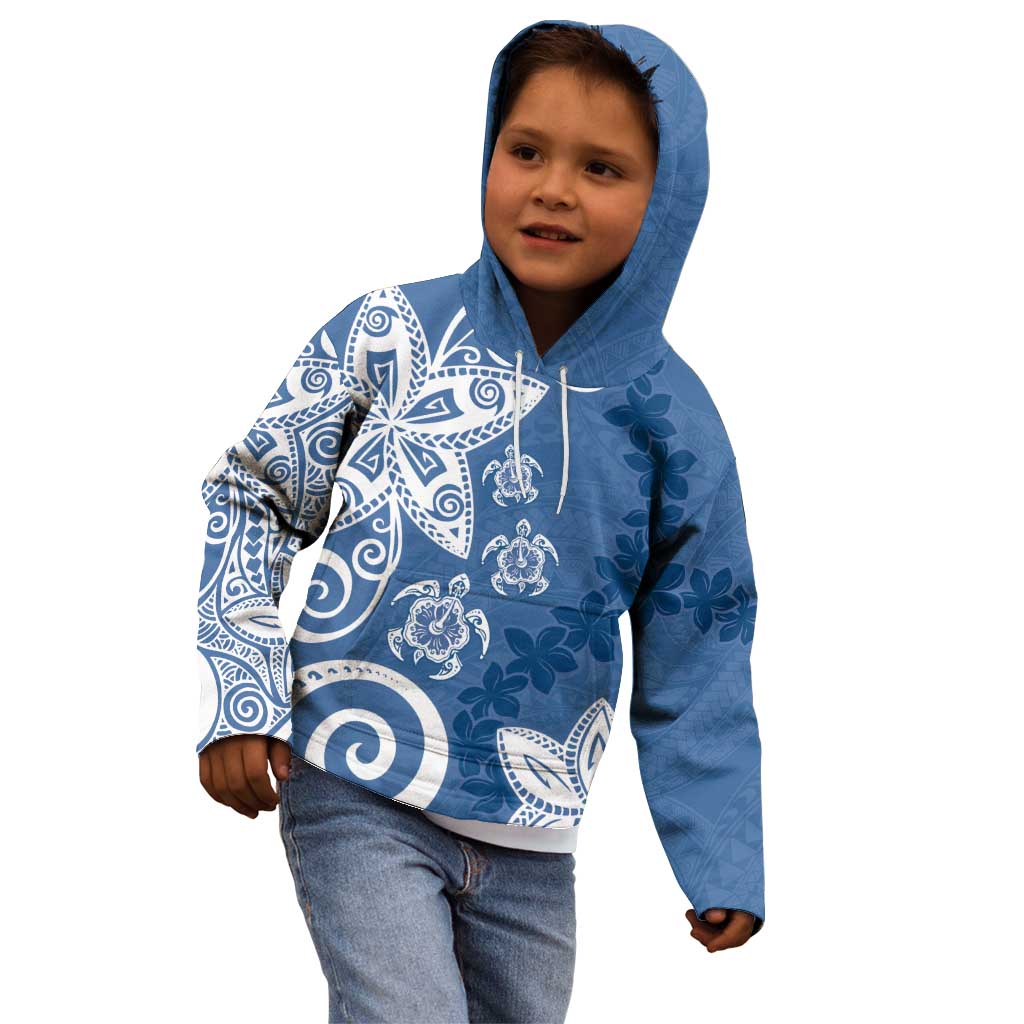 Polynesia Kid Hoodie Blue Tribal Turtle Floral Pattern
