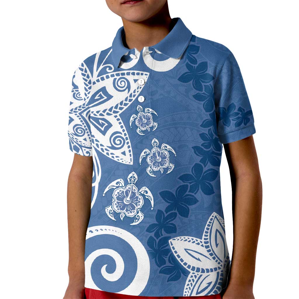 Polynesia Kid Polo Shirt Blue Tribal Turtle Floral Pattern LT05 Kid Blue - Polynesian Pride