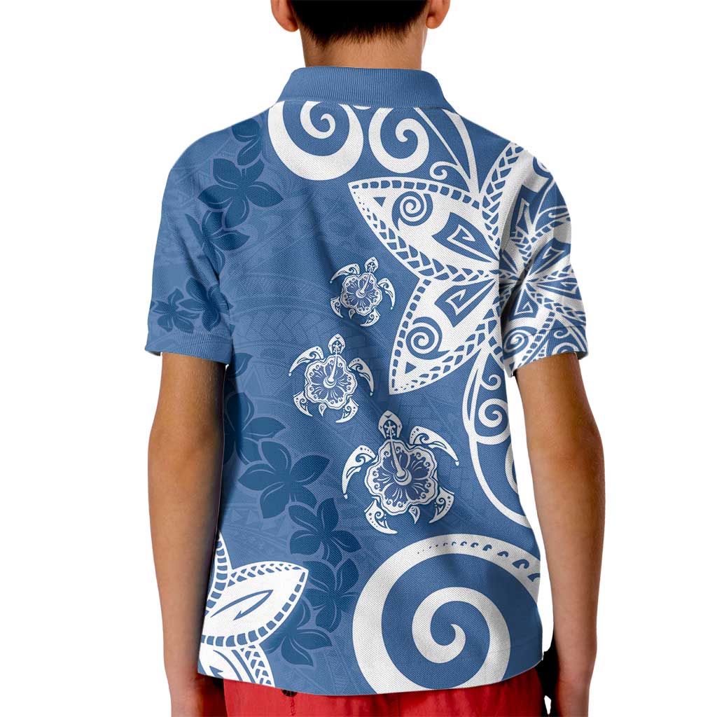 Polynesia Kid Polo Shirt Blue Tribal Turtle Floral Pattern LT05 - Polynesian Pride