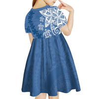 Polynesia Kid Short Sleeve Dress Blue Tribal Turtle Floral Pattern LT05 - Polynesian Pride