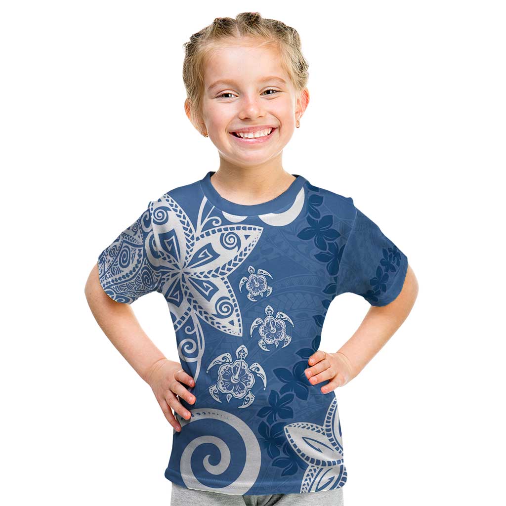 Polynesia Kid T Shirt Blue Tribal Turtle Floral Pattern LT05 Blue - Polynesian Pride