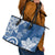 Polynesia Leather Tote Bag Blue Tribal Turtle Floral Pattern