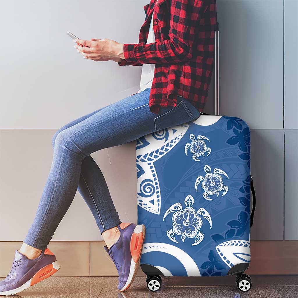 Polynesia Luggage Cover Blue Tribal Turtle Floral Pattern
